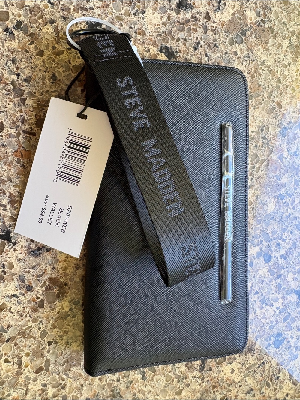Steve Madden Black Men's Zip Wristlet with Branded Strap